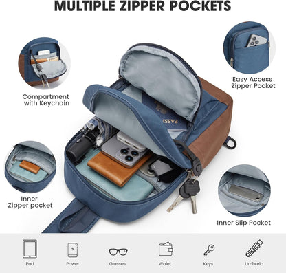 Small RFlD Crossbody Backpack Convertible Lightweight Mini Sling Bag for Women Men for Travel & Hiking, Black & Brown