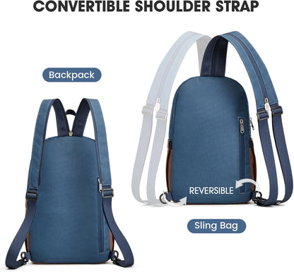 Small RFlD Crossbody Backpack Convertible Lightweight Mini Sling Bag for Women Men for Travel & Hiking, Black & Brown