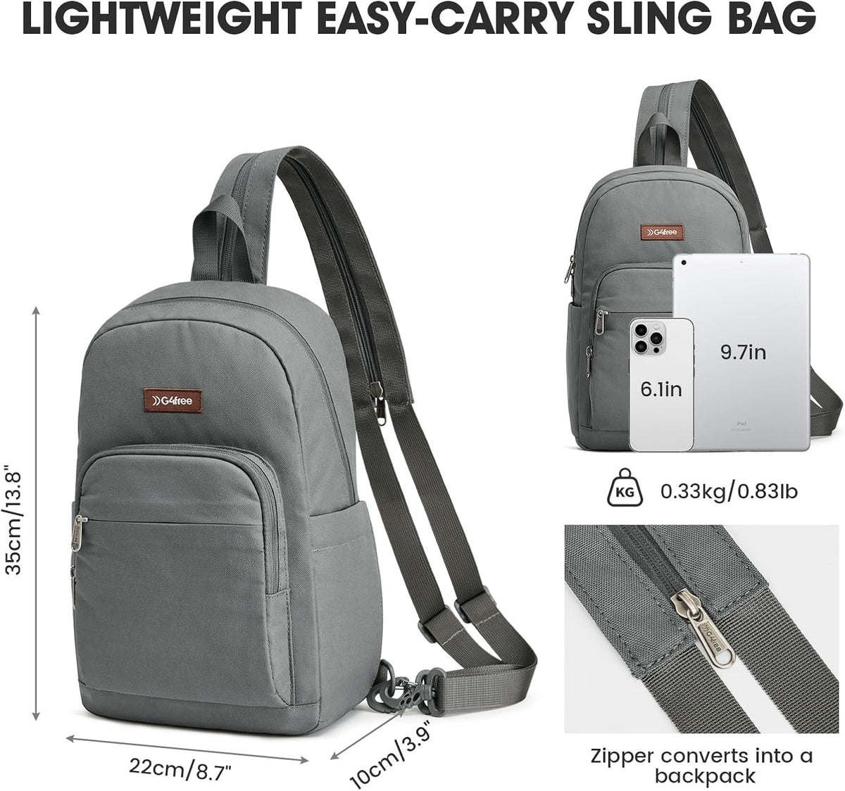 Small RFlD Crossbody Backpack Convertible Lightweight Mini Sling Bag for Women Men for Travel & Hiking, Black & Brown