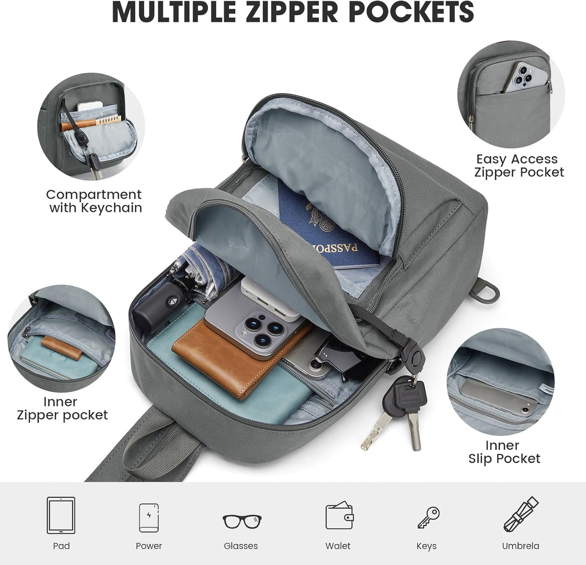 Small RFlD Crossbody Backpack Convertible Lightweight Mini Sling Bag for Women Men for Travel & Hiking, Black & Brown