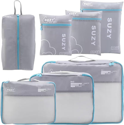 7 Piece Travel Packing Cubes Set Portable Luggage Organizer Bags for Clothes Cream