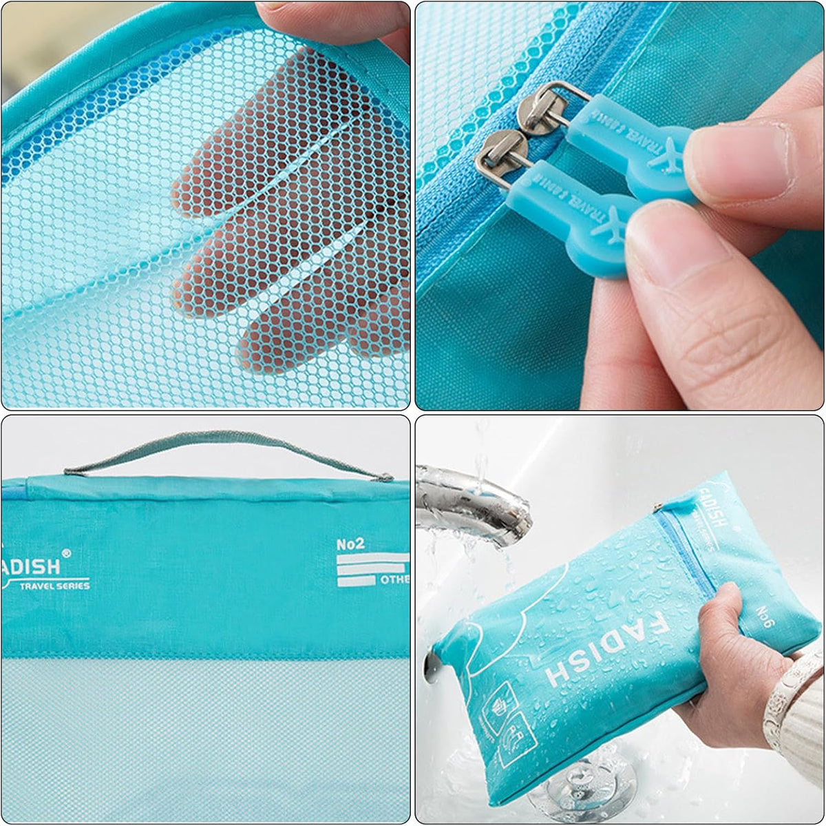 7 Piece Travel Packing Cubes Set Portable Luggage Organizer Bags for Clothes Cream