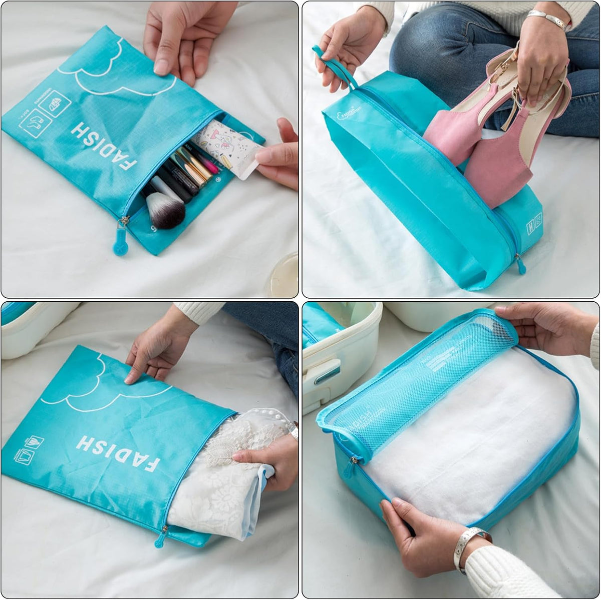 7 Piece Travel Packing Cubes Set Portable Luggage Organizer Bags for Clothes Cream