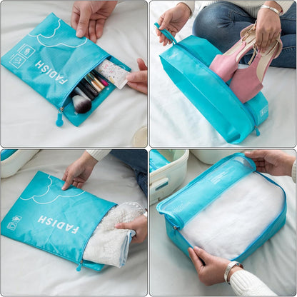 7 Piece Travel Packing Cubes Set Portable Luggage Organizer Bags for Clothes Cream