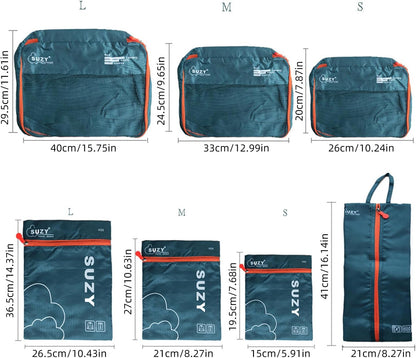 7 Piece Travel Packing Cubes Set Portable Luggage Organizer Bags for Clothes Cream