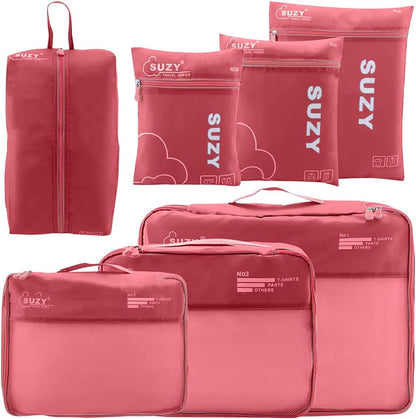7 Piece Travel Packing Cubes Set Portable Luggage Organizer Bags for Clothes Cream