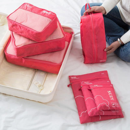 7 Piece Travel Packing Cubes Set Portable Luggage Organizer Bags for Clothes Cream