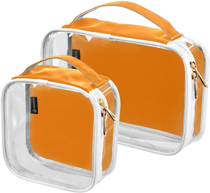 Yellow Clear Makeup Bags TSA Approved Toiletry Bag for Women Men Cosmetic Bags with Handle Carry On Airport Airline Compliant Bag Quart Size PVC Travel Bags for Toiletries Bathroom, 2 Pack
