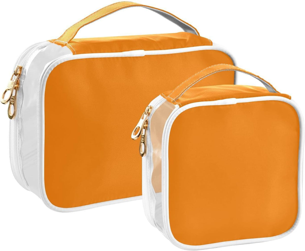 Yellow Clear Makeup Bags TSA Approved Toiletry Bag for Women Men Cosmetic Bags with Handle Carry On Airport Airline Compliant Bag Quart Size PVC Travel Bags for Toiletries Bathroom, 2 Pack