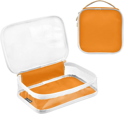 Yellow Clear Makeup Bags TSA Approved Toiletry Bag for Women Men Cosmetic Bags with Handle Carry On Airport Airline Compliant Bag Quart Size PVC Travel Bags for Toiletries Bathroom, 2 Pack