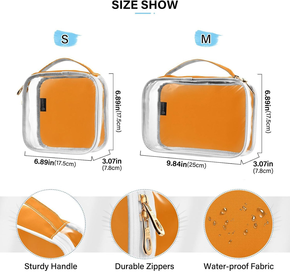 Yellow Clear Makeup Bags TSA Approved Toiletry Bag for Women Men Cosmetic Bags with Handle Carry On Airport Airline Compliant Bag Quart Size PVC Travel Bags for Toiletries Bathroom, 2 Pack