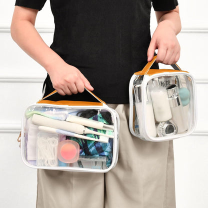 Yellow Clear Makeup Bags TSA Approved Toiletry Bag for Women Men Cosmetic Bags with Handle Carry On Airport Airline Compliant Bag Quart Size PVC Travel Bags for Toiletries Bathroom, 2 Pack
