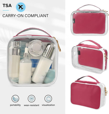 Yellow Clear Makeup Bags TSA Approved Toiletry Bag for Women Men Cosmetic Bags with Handle Carry On Airport Airline Compliant Bag Quart Size PVC Travel Bags for Toiletries Bathroom, 2 Pack