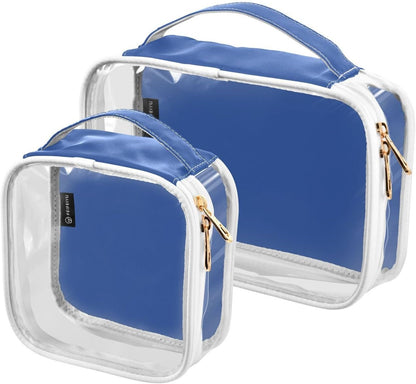 Yellow Clear Makeup Bags TSA Approved Toiletry Bag for Women Men Cosmetic Bags with Handle Carry On Airport Airline Compliant Bag Quart Size PVC Travel Bags for Toiletries Bathroom, 2 Pack
