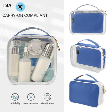 Yellow Clear Makeup Bags TSA Approved Toiletry Bag for Women Men Cosmetic Bags with Handle Carry On Airport Airline Compliant Bag Quart Size PVC Travel Bags for Toiletries Bathroom, 2 Pack