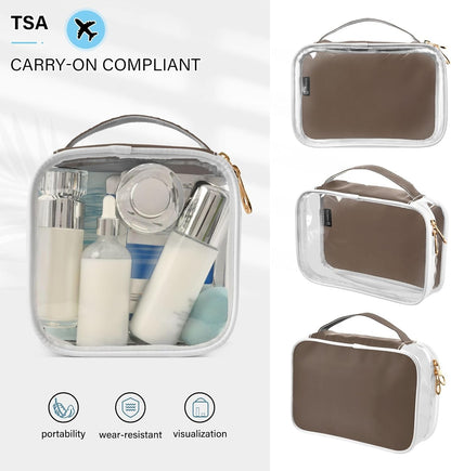 Yellow Clear Makeup Bags TSA Approved Toiletry Bag for Women Men Cosmetic Bags with Handle Carry On Airport Airline Compliant Bag Quart Size PVC Travel Bags for Toiletries Bathroom, 2 Pack