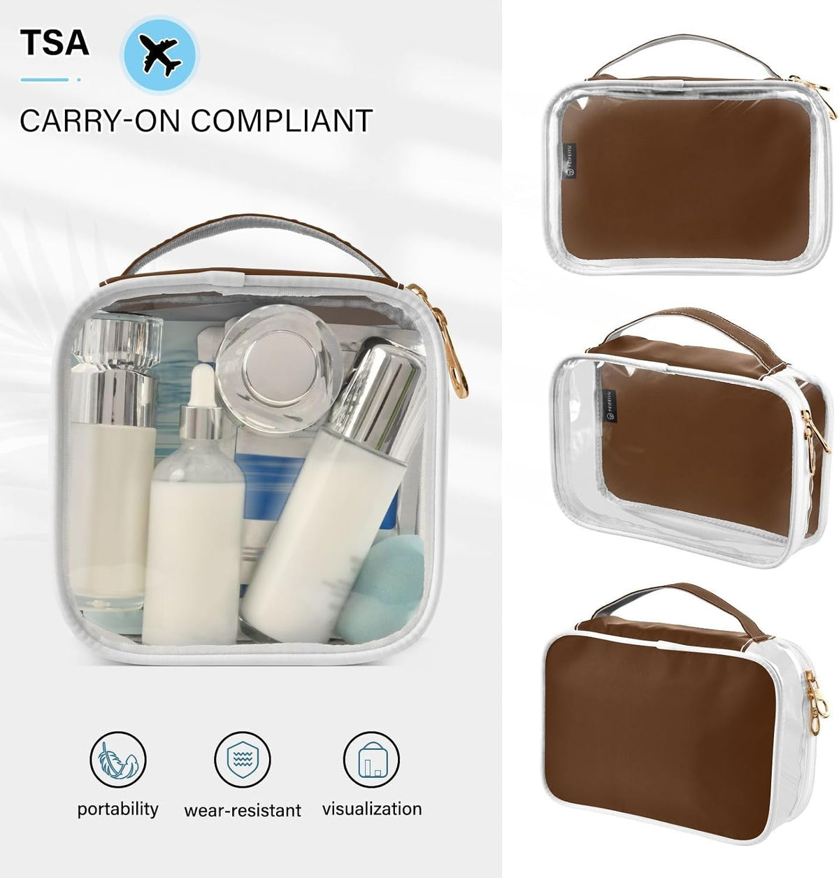 Yellow Clear Makeup Bags TSA Approved Toiletry Bag for Women Men Cosmetic Bags with Handle Carry On Airport Airline Compliant Bag Quart Size PVC Travel Bags for Toiletries Bathroom, 2 Pack