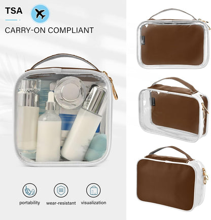 Yellow Clear Makeup Bags TSA Approved Toiletry Bag for Women Men Cosmetic Bags with Handle Carry On Airport Airline Compliant Bag Quart Size PVC Travel Bags for Toiletries Bathroom, 2 Pack