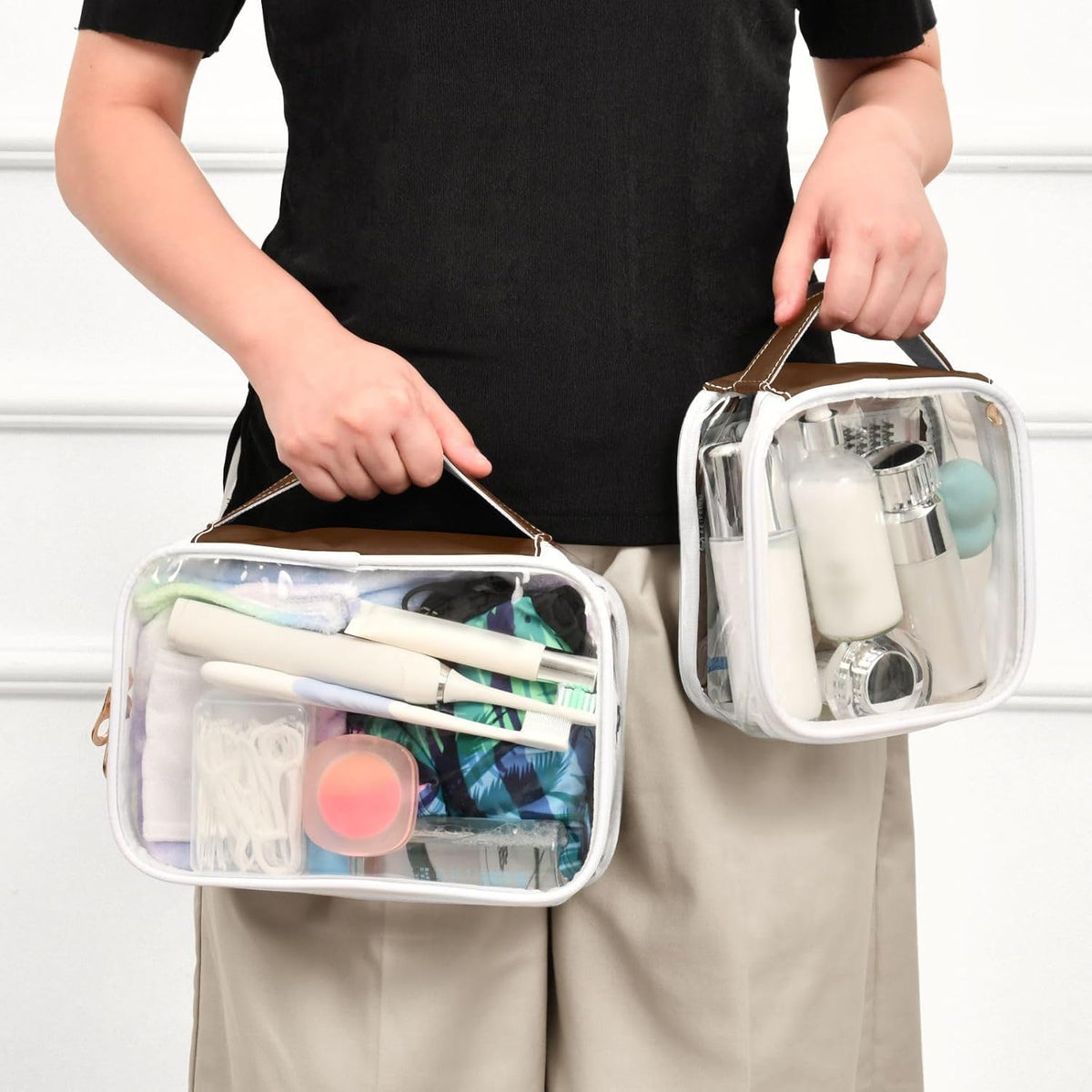 Yellow Clear Makeup Bags TSA Approved Toiletry Bag for Women Men Cosmetic Bags with Handle Carry On Airport Airline Compliant Bag Quart Size PVC Travel Bags for Toiletries Bathroom, 2 Pack