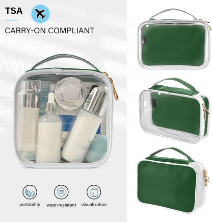 Yellow Clear Makeup Bags TSA Approved Toiletry Bag for Women Men Cosmetic Bags with Handle Carry On Airport Airline Compliant Bag Quart Size PVC Travel Bags for Toiletries Bathroom, 2 Pack