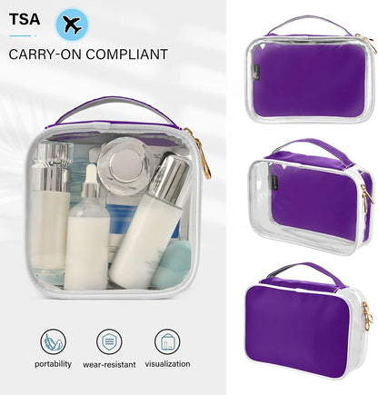 Yellow Clear Makeup Bags TSA Approved Toiletry Bag for Women Men Cosmetic Bags with Handle Carry On Airport Airline Compliant Bag Quart Size PVC Travel Bags for Toiletries Bathroom, 2 Pack