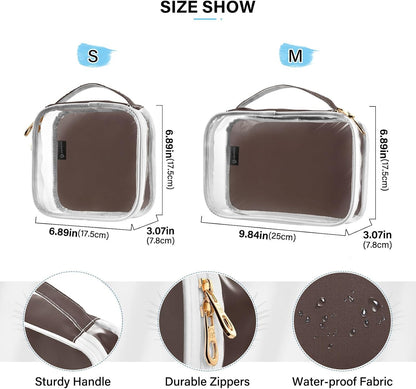 Yellow Clear Makeup Bags TSA Approved Toiletry Bag for Women Men Cosmetic Bags with Handle Carry On Airport Airline Compliant Bag Quart Size PVC Travel Bags for Toiletries Bathroom, 2 Pack