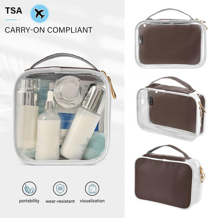 Yellow Clear Makeup Bags TSA Approved Toiletry Bag for Women Men Cosmetic Bags with Handle Carry On Airport Airline Compliant Bag Quart Size PVC Travel Bags for Toiletries Bathroom, 2 Pack