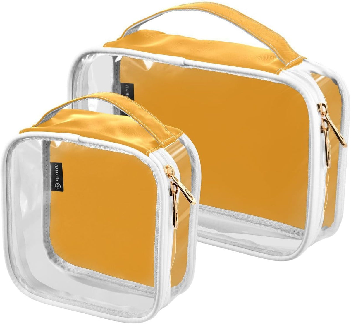 Yellow Clear Makeup Bags TSA Approved Toiletry Bag for Women Men Cosmetic Bags with Handle Carry On Airport Airline Compliant Bag Quart Size PVC Travel Bags for Toiletries Bathroom, 2 Pack