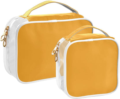 Yellow Clear Makeup Bags TSA Approved Toiletry Bag for Women Men Cosmetic Bags with Handle Carry On Airport Airline Compliant Bag Quart Size PVC Travel Bags for Toiletries Bathroom, 2 Pack
