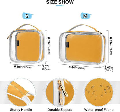 Yellow Clear Makeup Bags TSA Approved Toiletry Bag for Women Men Cosmetic Bags with Handle Carry On Airport Airline Compliant Bag Quart Size PVC Travel Bags for Toiletries Bathroom, 2 Pack
