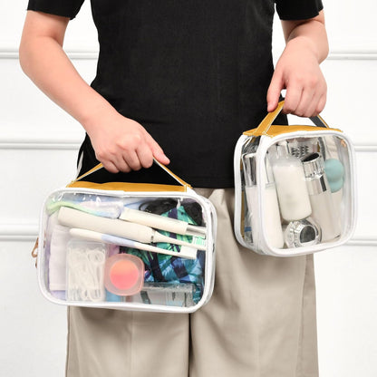 Yellow Clear Makeup Bags TSA Approved Toiletry Bag for Women Men Cosmetic Bags with Handle Carry On Airport Airline Compliant Bag Quart Size PVC Travel Bags for Toiletries Bathroom, 2 Pack
