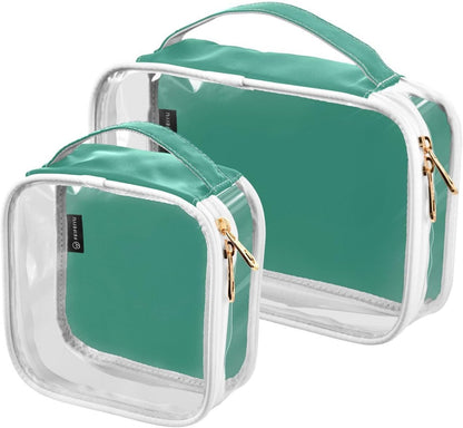 Yellow Clear Makeup Bags TSA Approved Toiletry Bag for Women Men Cosmetic Bags with Handle Carry On Airport Airline Compliant Bag Quart Size PVC Travel Bags for Toiletries Bathroom, 2 Pack