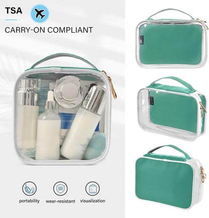 Yellow Clear Makeup Bags TSA Approved Toiletry Bag for Women Men Cosmetic Bags with Handle Carry On Airport Airline Compliant Bag Quart Size PVC Travel Bags for Toiletries Bathroom, 2 Pack