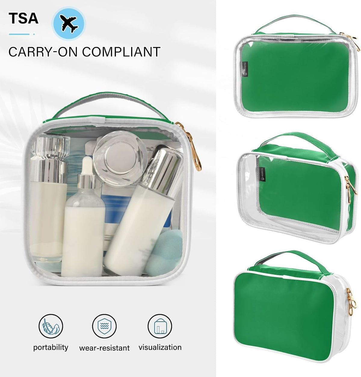 Yellow Clear Makeup Bags TSA Approved Toiletry Bag for Women Men Cosmetic Bags with Handle Carry On Airport Airline Compliant Bag Quart Size PVC Travel Bags for Toiletries Bathroom, 2 Pack