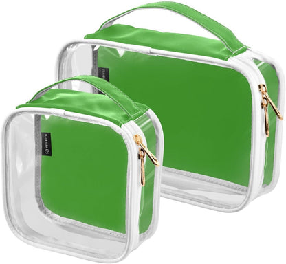 Yellow Clear Makeup Bags TSA Approved Toiletry Bag for Women Men Cosmetic Bags with Handle Carry On Airport Airline Compliant Bag Quart Size PVC Travel Bags for Toiletries Bathroom, 2 Pack