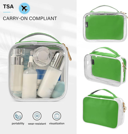 Yellow Clear Makeup Bags TSA Approved Toiletry Bag for Women Men Cosmetic Bags with Handle Carry On Airport Airline Compliant Bag Quart Size PVC Travel Bags for Toiletries Bathroom, 2 Pack