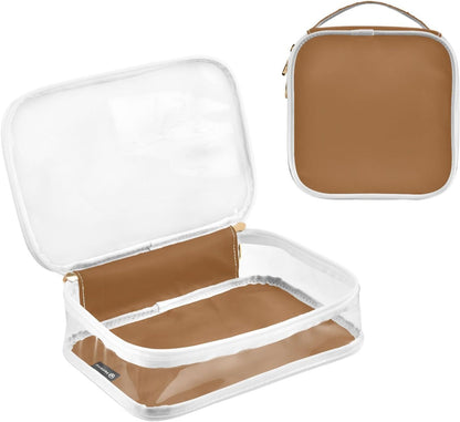 Yellow Clear Makeup Bags TSA Approved Toiletry Bag for Women Men Cosmetic Bags with Handle Carry On Airport Airline Compliant Bag Quart Size PVC Travel Bags for Toiletries Bathroom, 2 Pack