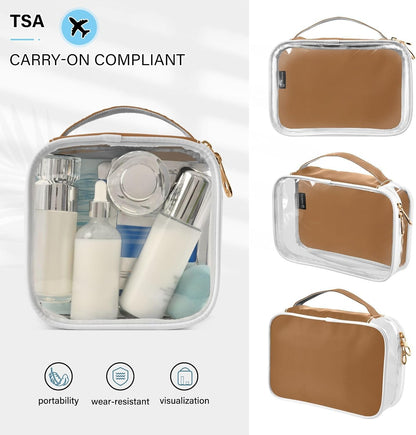 Yellow Clear Makeup Bags TSA Approved Toiletry Bag for Women Men Cosmetic Bags with Handle Carry On Airport Airline Compliant Bag Quart Size PVC Travel Bags for Toiletries Bathroom, 2 Pack