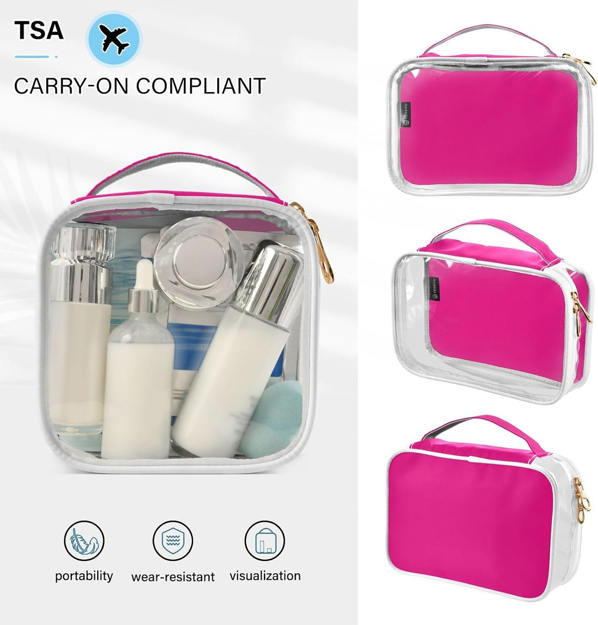Yellow Clear Makeup Bags TSA Approved Toiletry Bag for Women Men Cosmetic Bags with Handle Carry On Airport Airline Compliant Bag Quart Size PVC Travel Bags for Toiletries Bathroom, 2 Pack