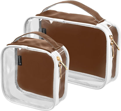 Yellow Clear Makeup Bags TSA Approved Toiletry Bag for Women Men Cosmetic Bags with Handle Carry On Airport Airline Compliant Bag Quart Size PVC Travel Bags for Toiletries Bathroom, 2 Pack