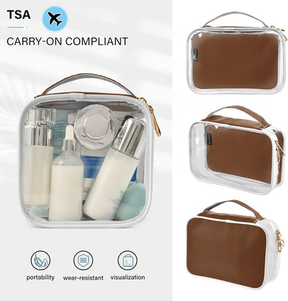 Yellow Clear Makeup Bags TSA Approved Toiletry Bag for Women Men Cosmetic Bags with Handle Carry On Airport Airline Compliant Bag Quart Size PVC Travel Bags for Toiletries Bathroom, 2 Pack