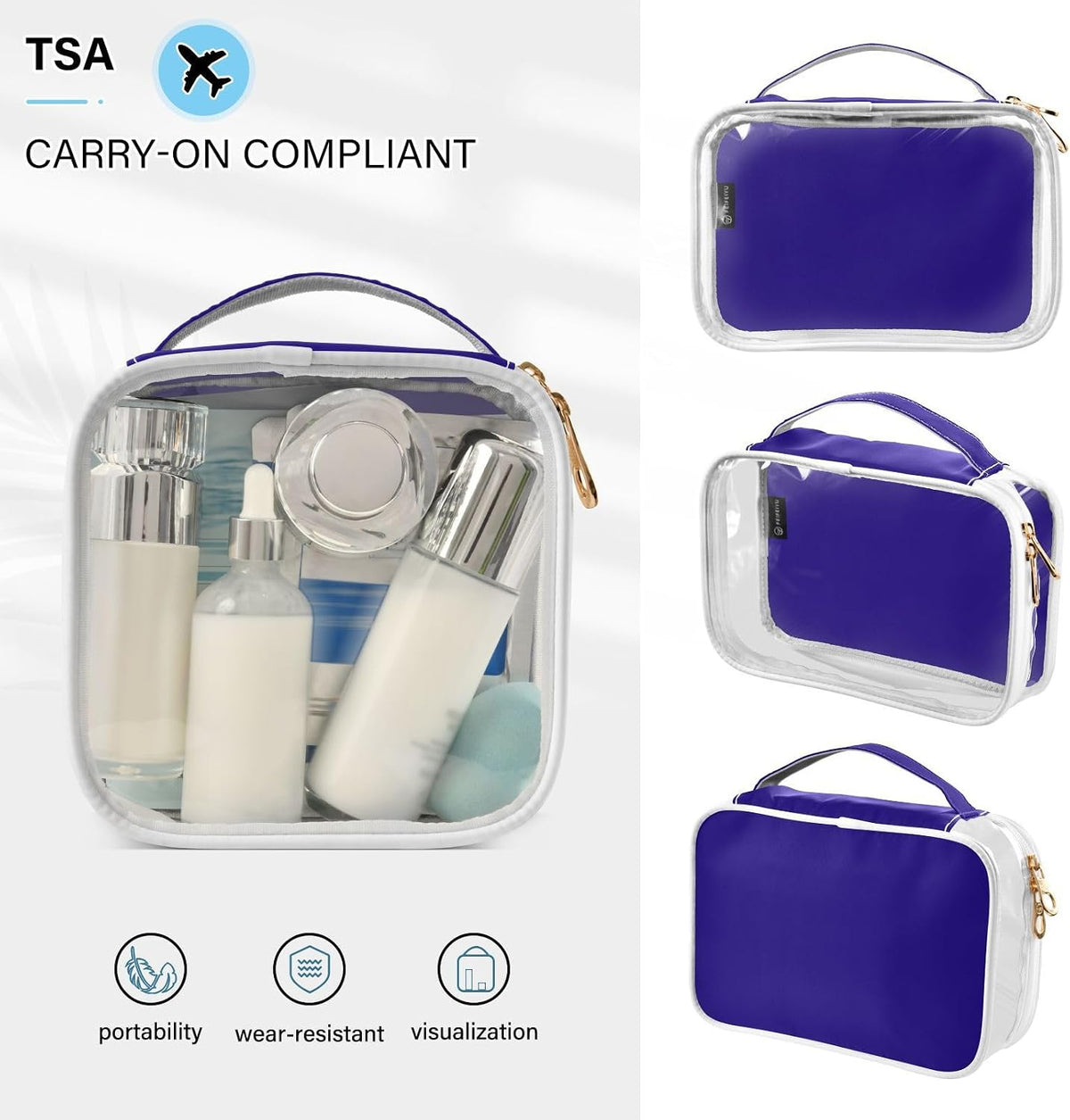 Yellow Clear Makeup Bags TSA Approved Toiletry Bag for Women Men Cosmetic Bags with Handle Carry On Airport Airline Compliant Bag Quart Size PVC Travel Bags for Toiletries Bathroom, 2 Pack