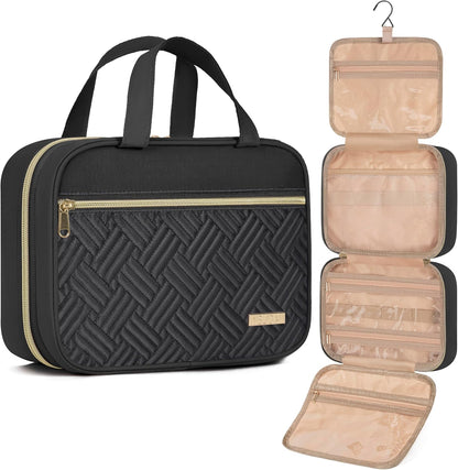 Travel Toiletry Bag for Women & Men Water Resistant Makeup Bag with Hanging Hook Portable Travel Organizer for Travel Accessories, Travel-Sized Shampoo, Toiletries (Medium-White)