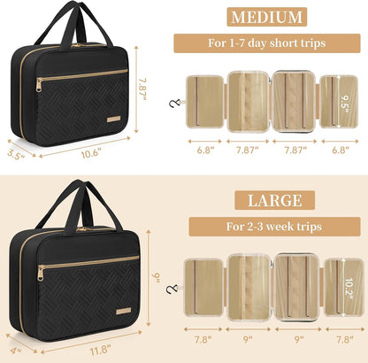 Travel Toiletry Bag for Women & Men Water Resistant Makeup Bag with Hanging Hook Portable Travel Organizer for Travel Accessories, Travel-Sized Shampoo, Toiletries (Medium-White)