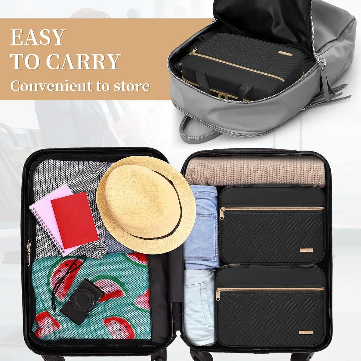 Travel Toiletry Bag for Women & Men Water Resistant Makeup Bag with Hanging Hook Portable Travel Organizer for Travel Accessories, Travel-Sized Shampoo, Toiletries (Medium-White)