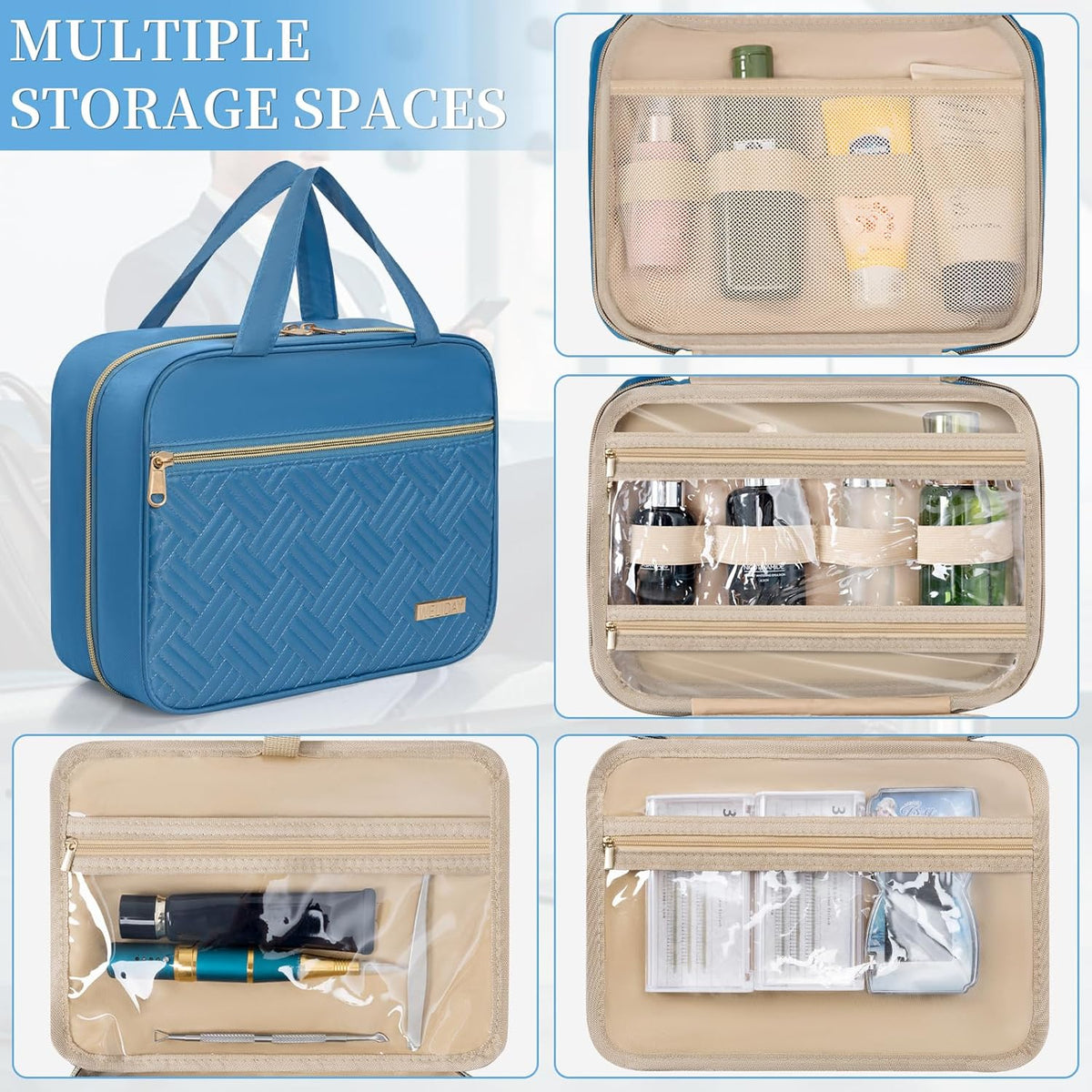 Travel Toiletry Bag for Women & Men Water Resistant Makeup Bag with Hanging Hook Portable Travel Organizer for Travel Accessories, Travel-Sized Shampoo, Toiletries (Medium-White)