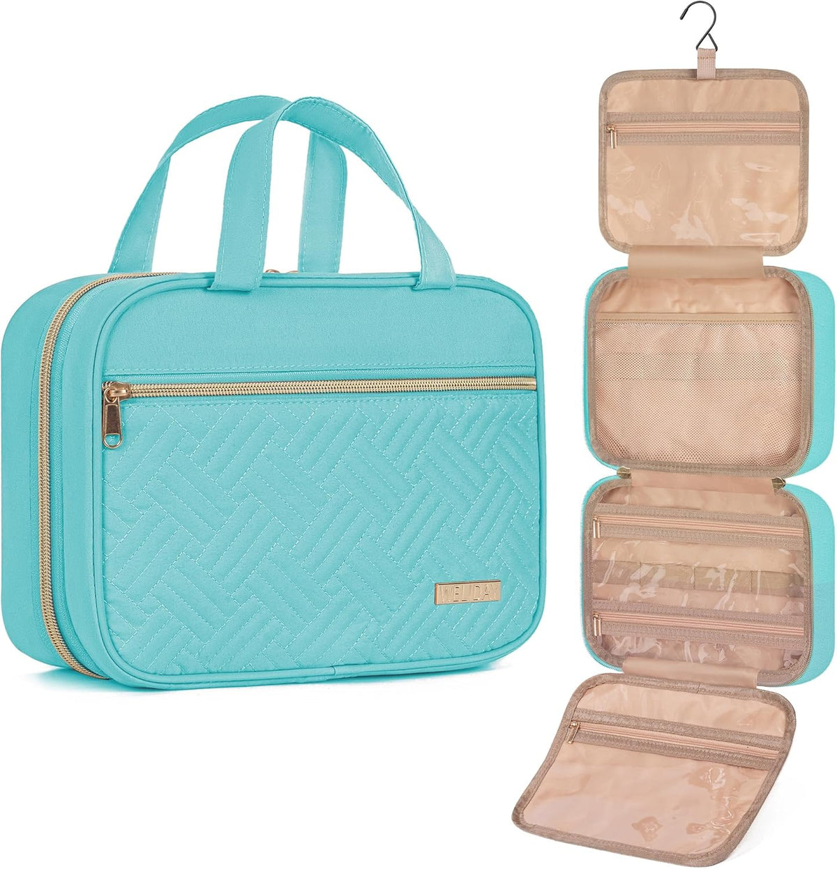 Travel Toiletry Bag for Women & Men Water Resistant Makeup Bag with Hanging Hook Portable Travel Organizer for Travel Accessories, Travel-Sized Shampoo, Toiletries (Medium-White)
