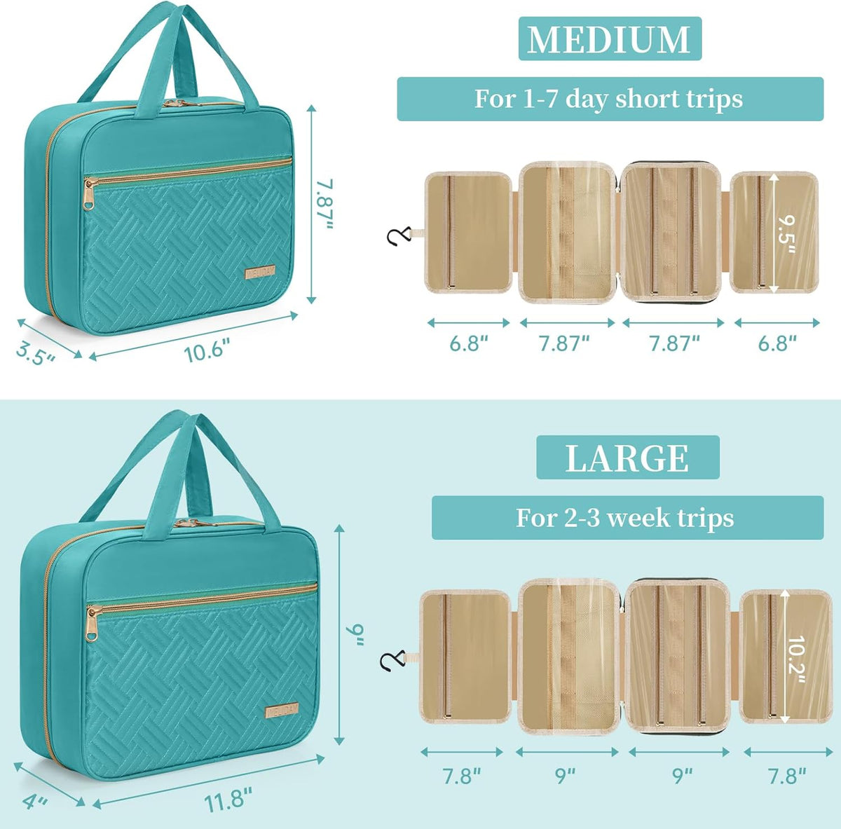 Travel Toiletry Bag for Women & Men Water Resistant Makeup Bag with Hanging Hook Portable Travel Organizer for Travel Accessories, Travel-Sized Shampoo, Toiletries (Medium-White)