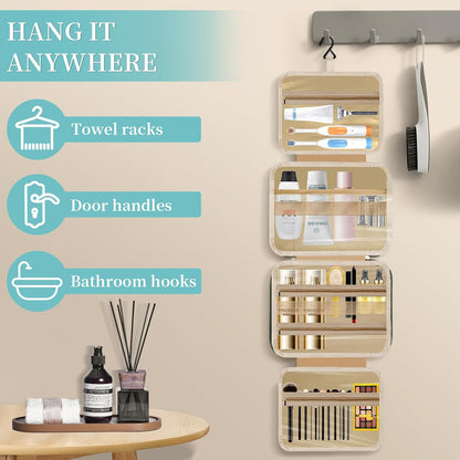 Travel Toiletry Bag for Women & Men Water Resistant Makeup Bag with Hanging Hook Portable Travel Organizer for Travel Accessories, Travel-Sized Shampoo, Toiletries (Medium-White)