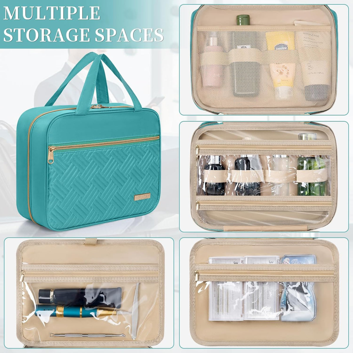 Travel Toiletry Bag for Women & Men Water Resistant Makeup Bag with Hanging Hook Portable Travel Organizer for Travel Accessories, Travel-Sized Shampoo, Toiletries (Medium-White)